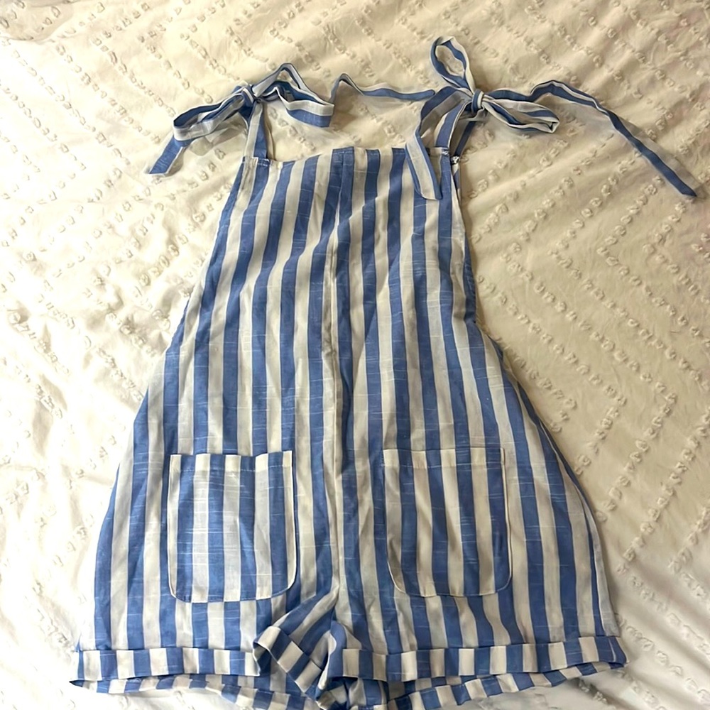 Blue White Romper Swim Coverup Size Small